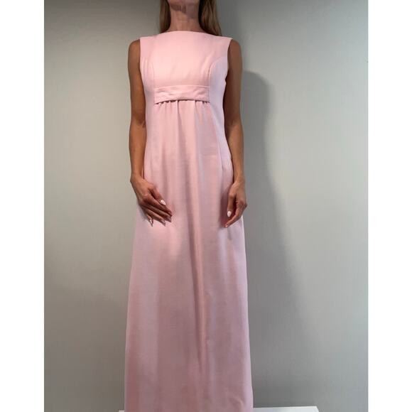 Vintage 1960s -70s Lord & Taylor Sleeveless Column Gown Pink Small Med JL - Picture 1 of 15